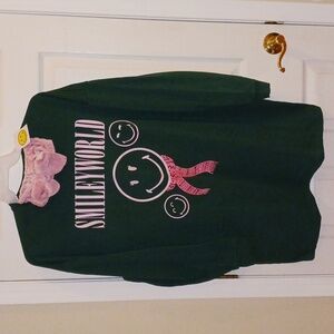 women's sleepshirt pajamas. Sz L. Smiley World w/ spa headband. Light fleece NWT